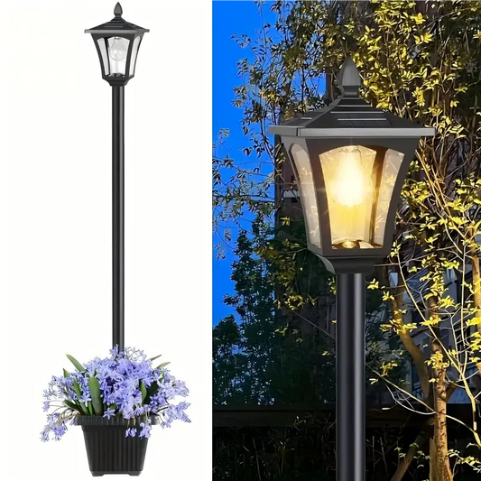 65" Solar Lamp Post Light with Planter, 60 Lumens, Waterproof Outdoor Garden Light, Warm White