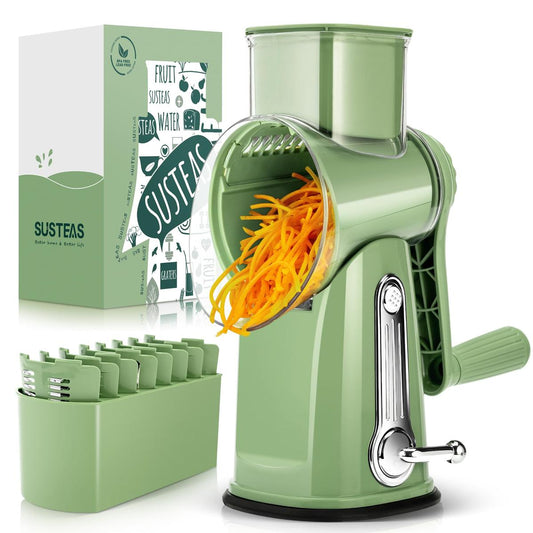 Rotary Cheese Grater with 5 Blades, Strong Suction Base, Vegetable & Fruit Slicer, Kitchen Gadget